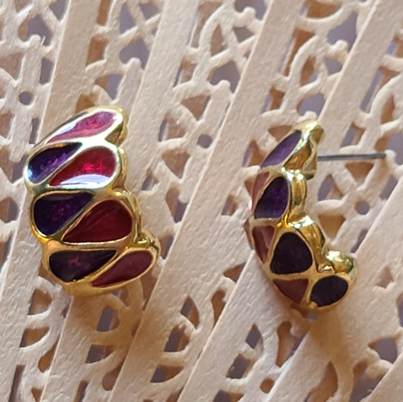 Vintage Jewelry - Purple Red stones vintage earrings for sale today